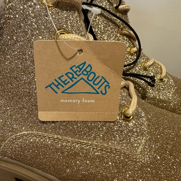 Thereabouts Big Girls Gold Sparkle London Flat Heel Hiking Boots NWT Var… - Picture 4 of 8